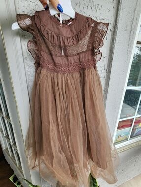 Colorful Childhood Brown Lace and Tulle Midi Dress Sz 110